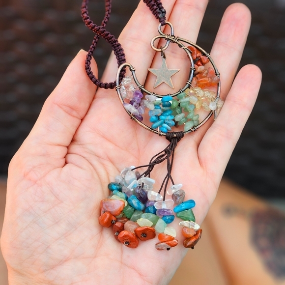 Moon Goddess Boutique Other - ♡ Crystal Crescent Moon Hanging Decor | Handmade Wire Wrap Copper Natural Stones